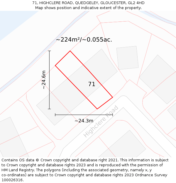 71, HIGHCLERE ROAD, QUEDGELEY, GLOUCESTER, GL2 4HD: Plot and title map
