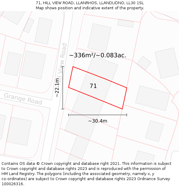 71, HILL VIEW ROAD, LLANRHOS, LLANDUDNO, LL30 1SL: Plot and title map