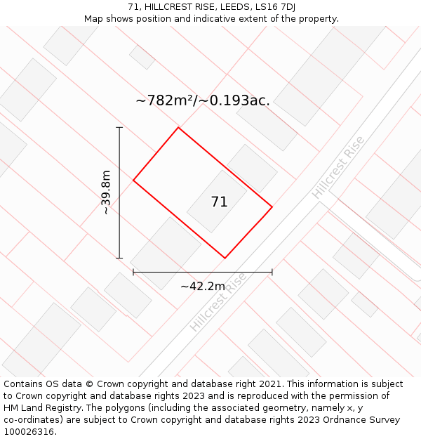 71, HILLCREST RISE, LEEDS, LS16 7DJ: Plot and title map