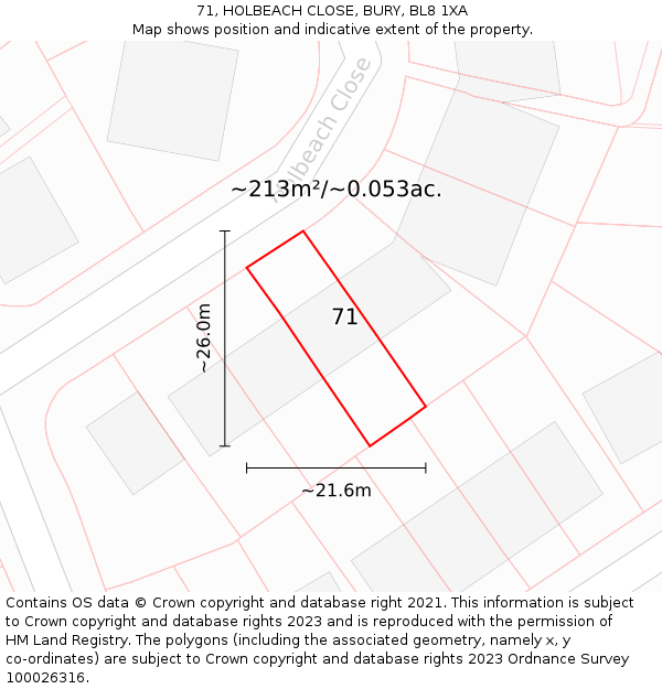 71, HOLBEACH CLOSE, BURY, BL8 1XA: Plot and title map