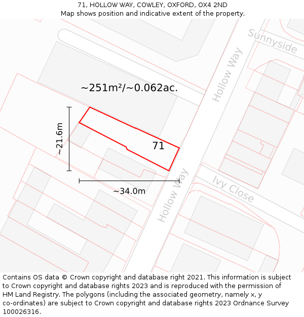 71, HOLLOW WAY, COWLEY, OXFORD, OX4 2ND: Plot and title map