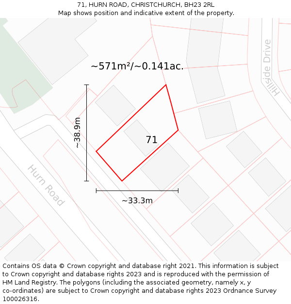 71, HURN ROAD, CHRISTCHURCH, BH23 2RL: Plot and title map