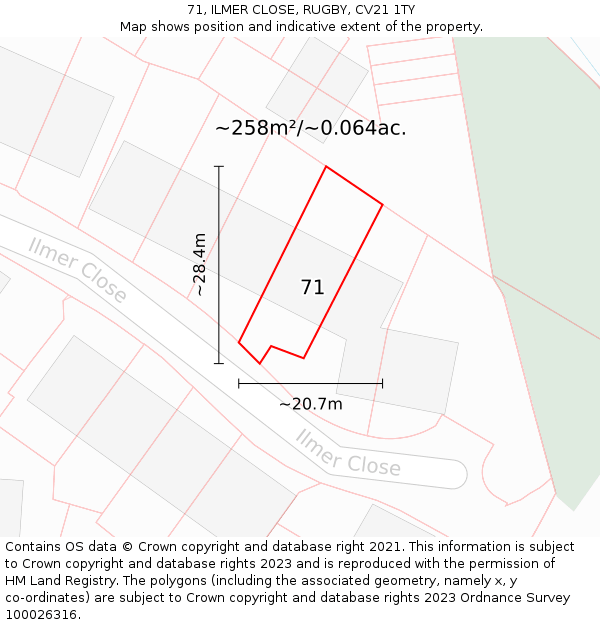 71, ILMER CLOSE, RUGBY, CV21 1TY: Plot and title map