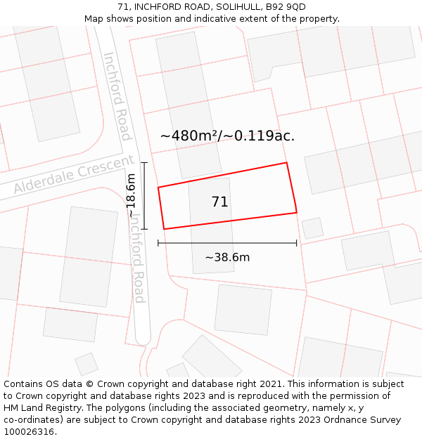 71, INCHFORD ROAD, SOLIHULL, B92 9QD: Plot and title map