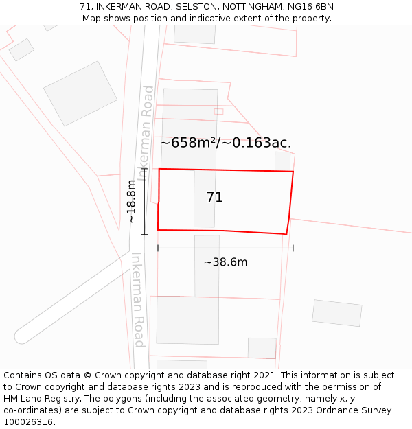 71, INKERMAN ROAD, SELSTON, NOTTINGHAM, NG16 6BN: Plot and title map