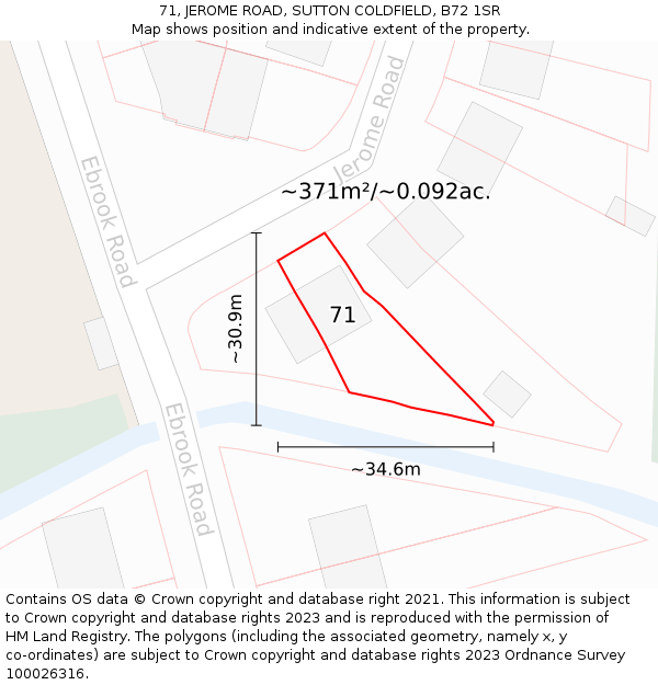 71, JEROME ROAD, SUTTON COLDFIELD, B72 1SR: Plot and title map