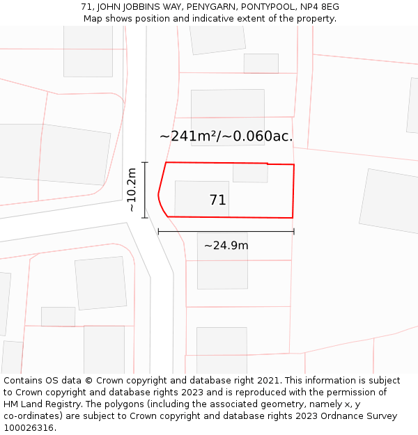 71, JOHN JOBBINS WAY, PENYGARN, PONTYPOOL, NP4 8EG: Plot and title map