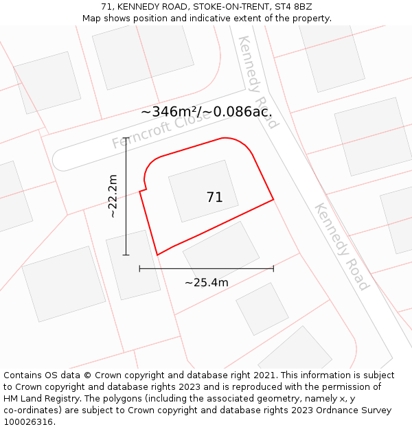 71, KENNEDY ROAD, STOKE-ON-TRENT, ST4 8BZ: Plot and title map