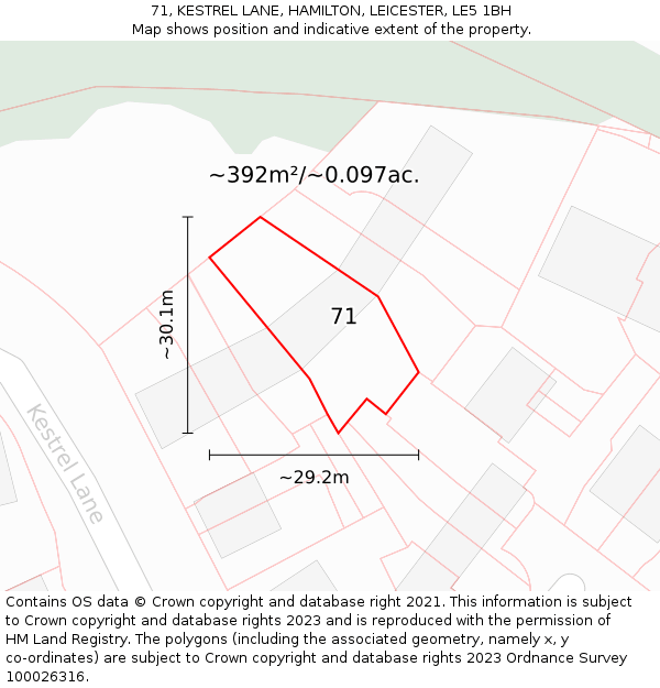 71, KESTREL LANE, HAMILTON, LEICESTER, LE5 1BH: Plot and title map