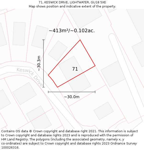 71, KESWICK DRIVE, LIGHTWATER, GU18 5XE: Plot and title map