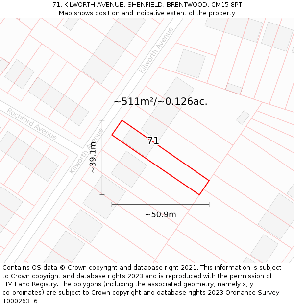 71, KILWORTH AVENUE, SHENFIELD, BRENTWOOD, CM15 8PT: Plot and title map