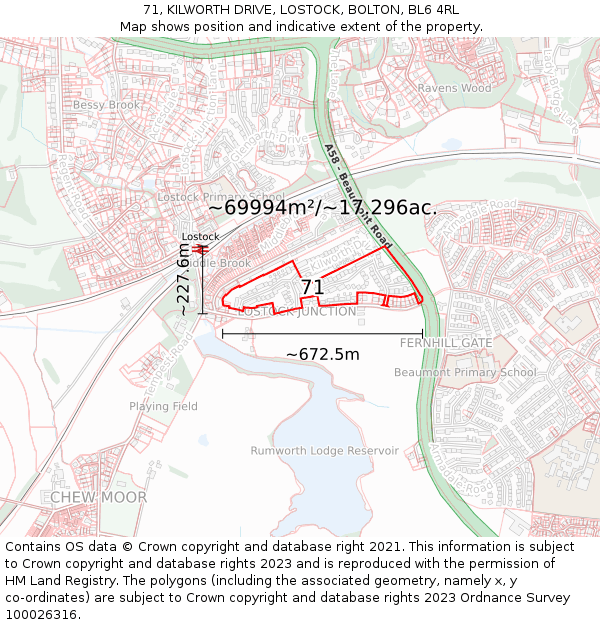 71, KILWORTH DRIVE, LOSTOCK, BOLTON, BL6 4RL: Plot and title map