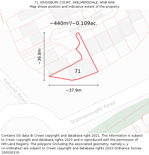 71, KINGSBURY COURT, SKELMERSDALE, WN8 6XW: Plot and title map
