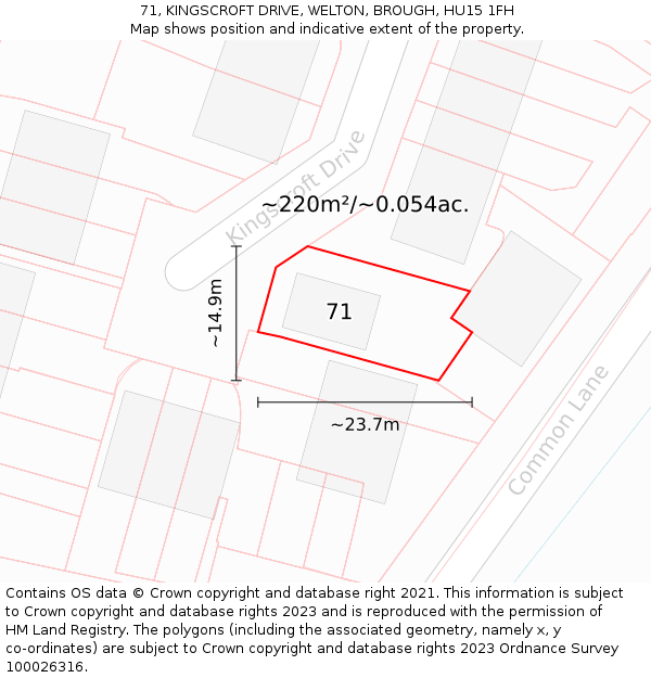 71, KINGSCROFT DRIVE, WELTON, BROUGH, HU15 1FH: Plot and title map