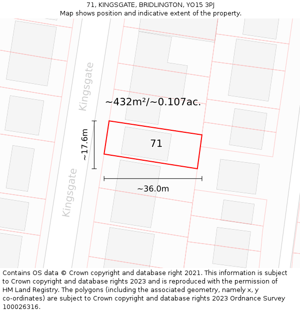 71, KINGSGATE, BRIDLINGTON, YO15 3PJ: Plot and title map