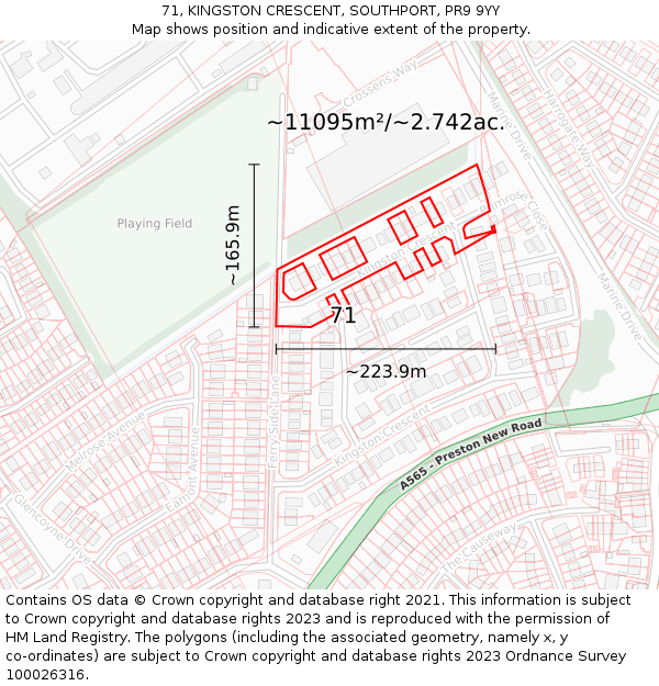 71, KINGSTON CRESCENT, SOUTHPORT, PR9 9YY: Plot and title map