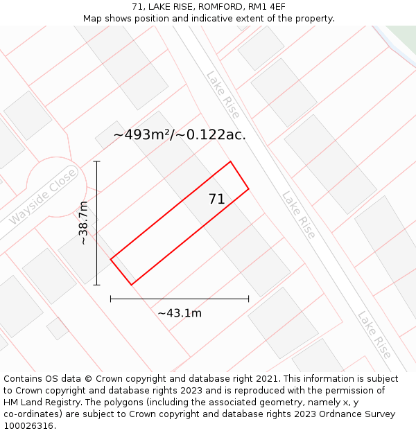 71, LAKE RISE, ROMFORD, RM1 4EF: Plot and title map