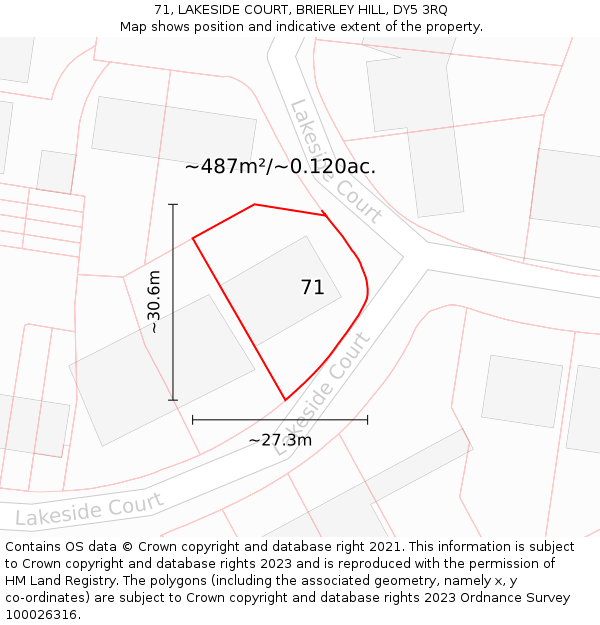 71, LAKESIDE COURT, BRIERLEY HILL, DY5 3RQ: Plot and title map