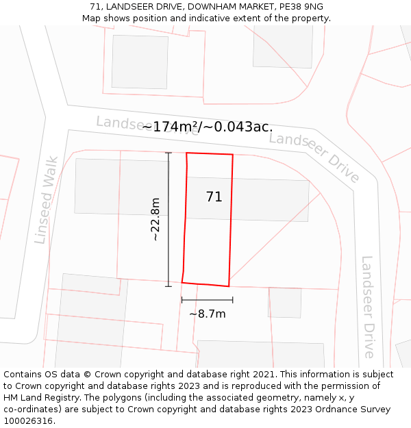 71, LANDSEER DRIVE, DOWNHAM MARKET, PE38 9NG: Plot and title map