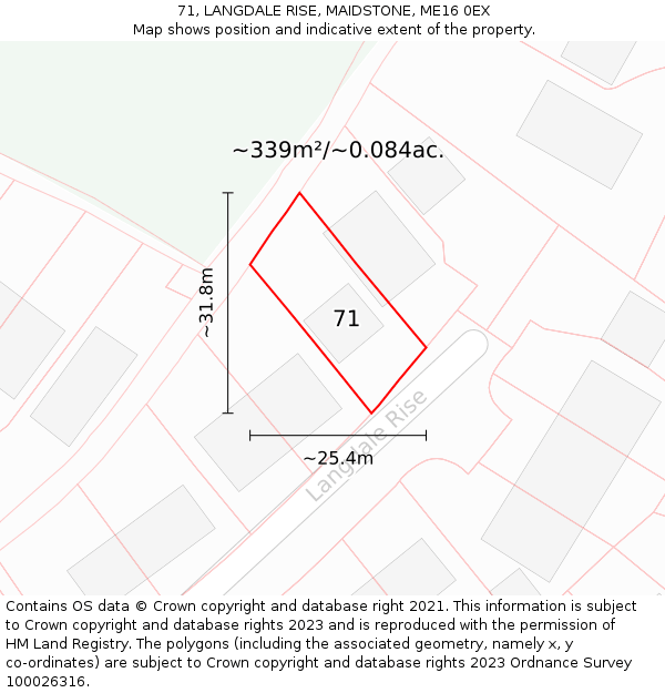 71, LANGDALE RISE, MAIDSTONE, ME16 0EX: Plot and title map