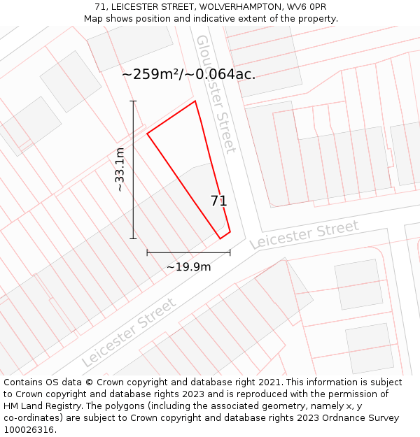 71, LEICESTER STREET, WOLVERHAMPTON, WV6 0PR: Plot and title map