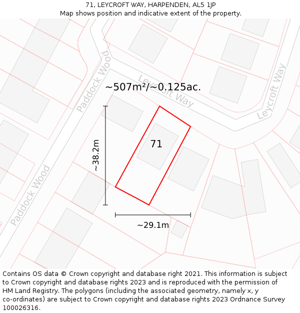 71, LEYCROFT WAY, HARPENDEN, AL5 1JP: Plot and title map