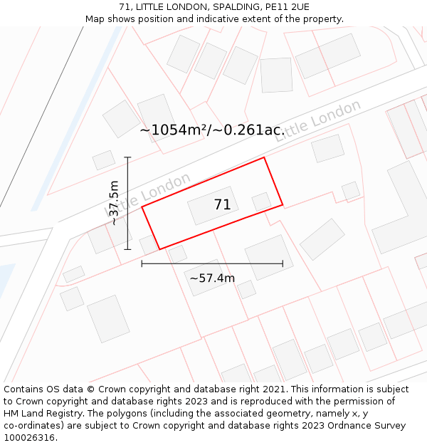 71, LITTLE LONDON, SPALDING, PE11 2UE: Plot and title map