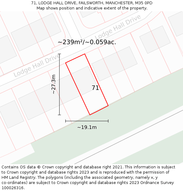 71, LODGE HALL DRIVE, FAILSWORTH, MANCHESTER, M35 0PD: Plot and title map