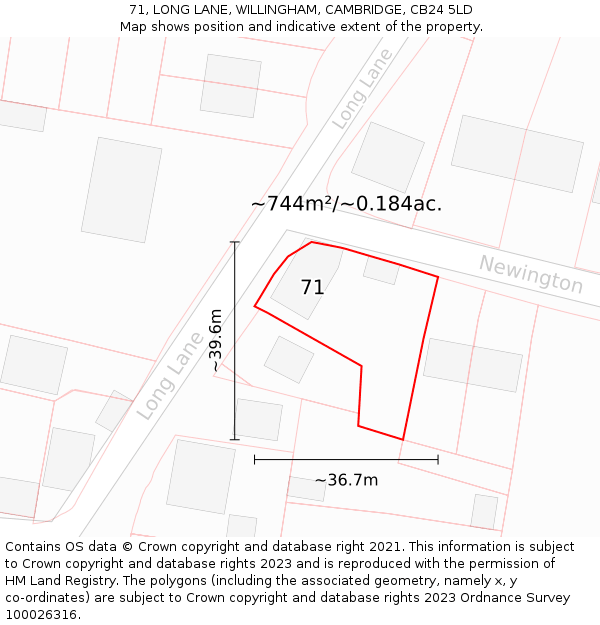 71, LONG LANE, WILLINGHAM, CAMBRIDGE, CB24 5LD: Plot and title map