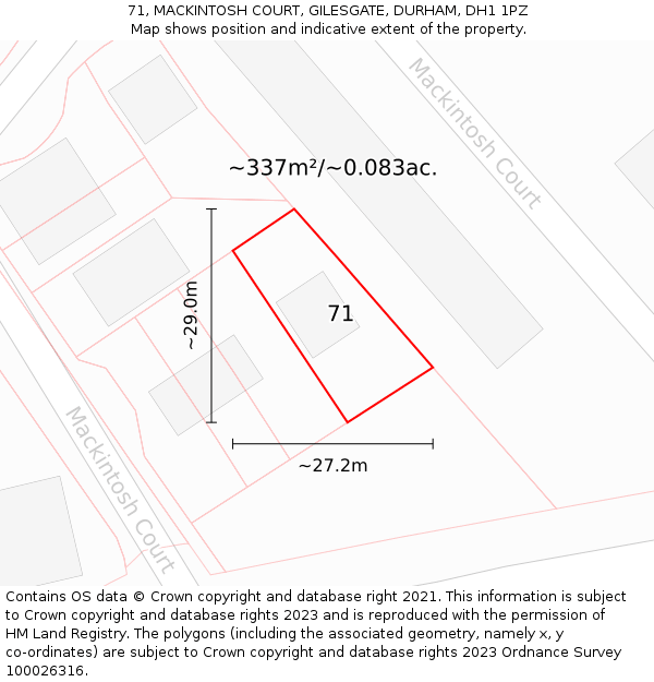 71, MACKINTOSH COURT, GILESGATE, DURHAM, DH1 1PZ: Plot and title map