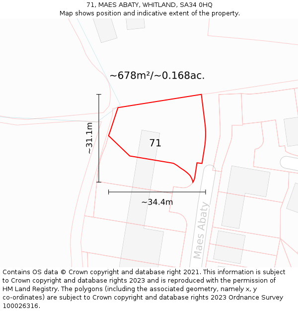 71, MAES ABATY, WHITLAND, SA34 0HQ: Plot and title map