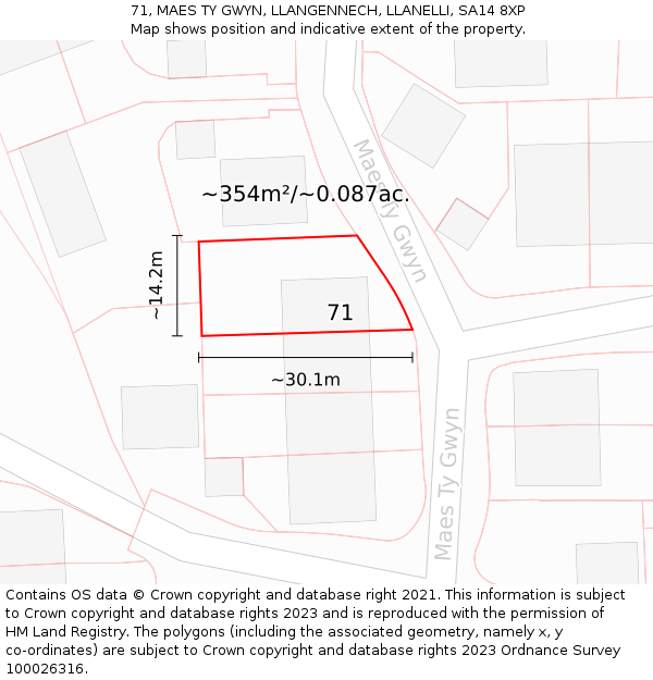 71, MAES TY GWYN, LLANGENNECH, LLANELLI, SA14 8XP: Plot and title map