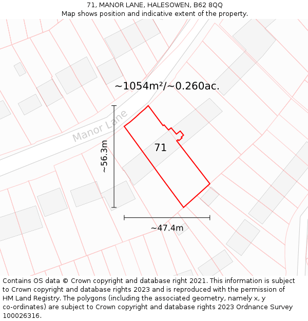 71, MANOR LANE, HALESOWEN, B62 8QQ: Plot and title map