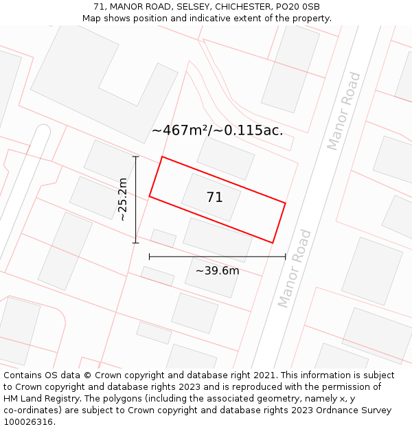 71, MANOR ROAD, SELSEY, CHICHESTER, PO20 0SB: Plot and title map