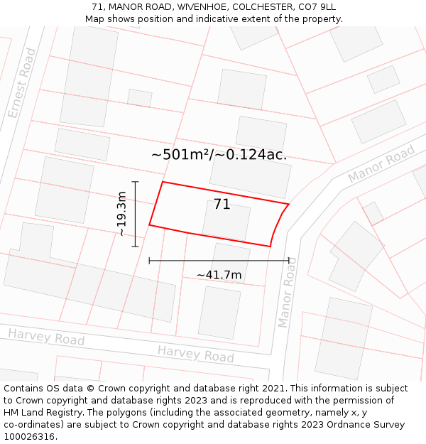 71, MANOR ROAD, WIVENHOE, COLCHESTER, CO7 9LL: Plot and title map