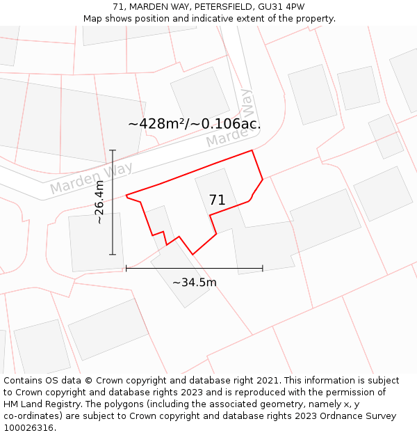 71, MARDEN WAY, PETERSFIELD, GU31 4PW: Plot and title map