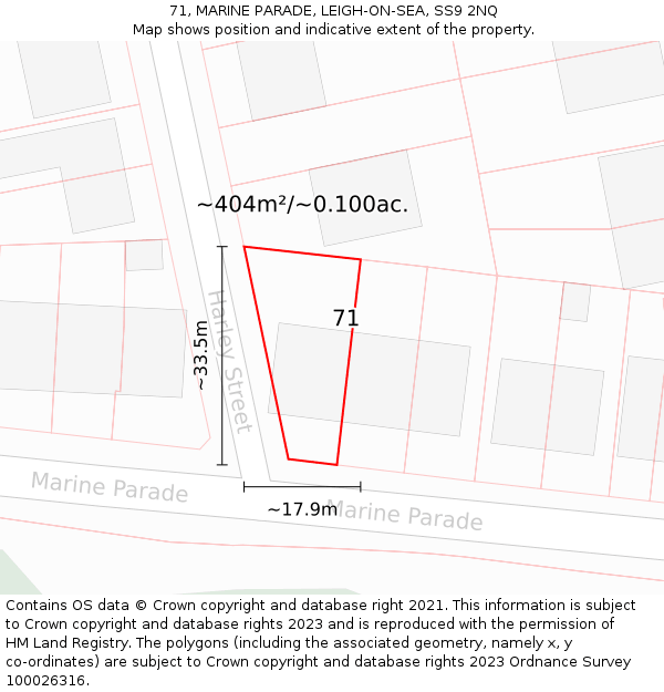 71, MARINE PARADE, LEIGH-ON-SEA, SS9 2NQ: Plot and title map