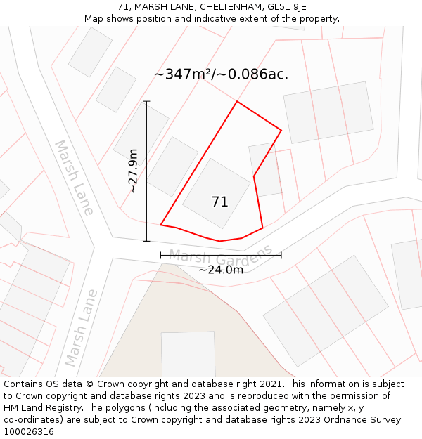 71, MARSH LANE, CHELTENHAM, GL51 9JE: Plot and title map