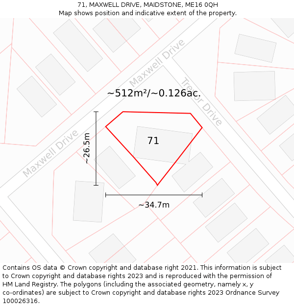 71, MAXWELL DRIVE, MAIDSTONE, ME16 0QH: Plot and title map
