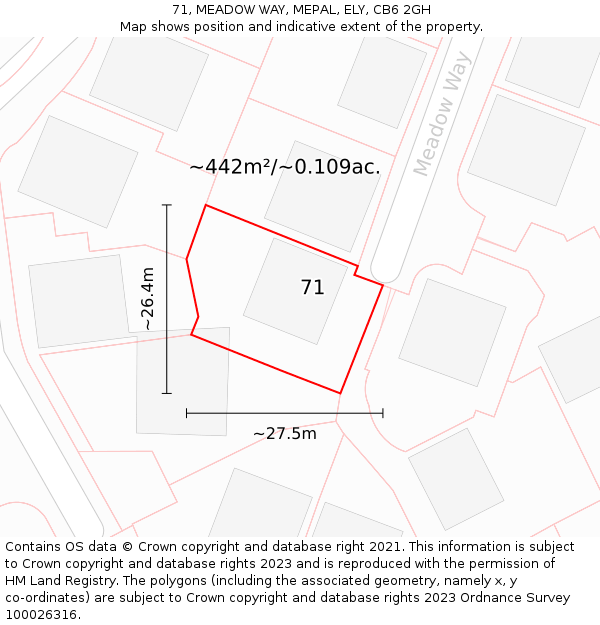 71, MEADOW WAY, MEPAL, ELY, CB6 2GH: Plot and title map