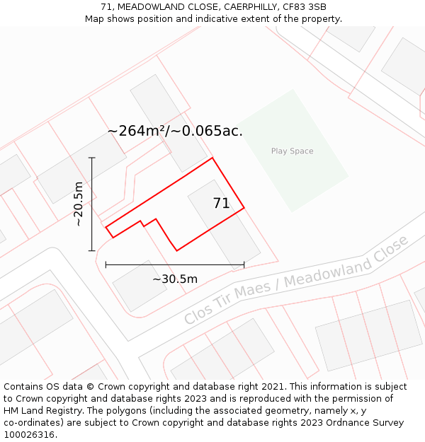 71, MEADOWLAND CLOSE, CAERPHILLY, CF83 3SB: Plot and title map