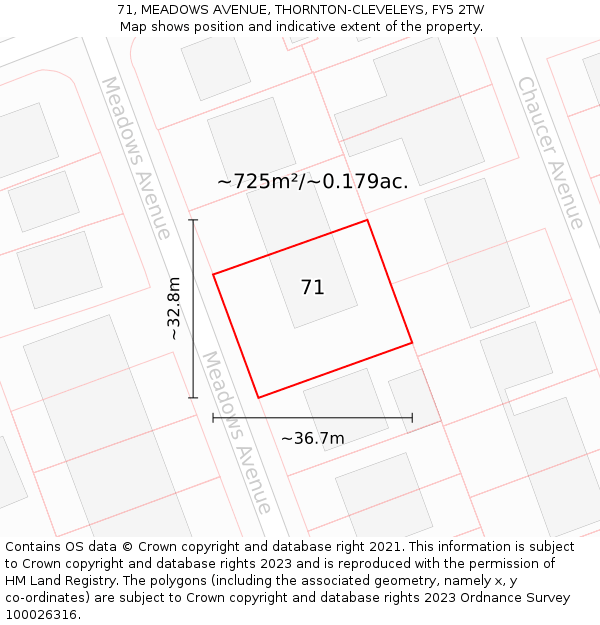 71, MEADOWS AVENUE, THORNTON-CLEVELEYS, FY5 2TW: Plot and title map