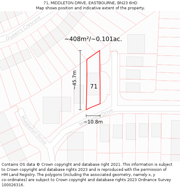 71, MIDDLETON DRIVE, EASTBOURNE, BN23 6HD: Plot and title map