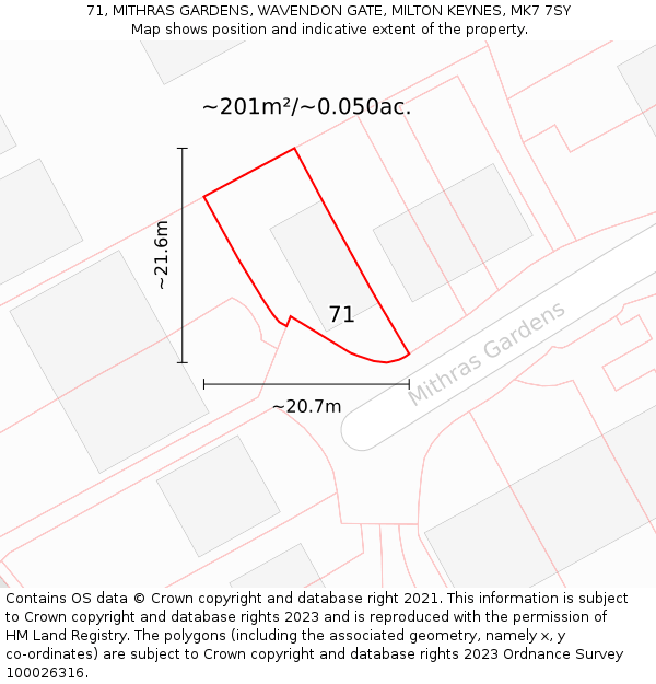 71, MITHRAS GARDENS, WAVENDON GATE, MILTON KEYNES, MK7 7SY: Plot and title map