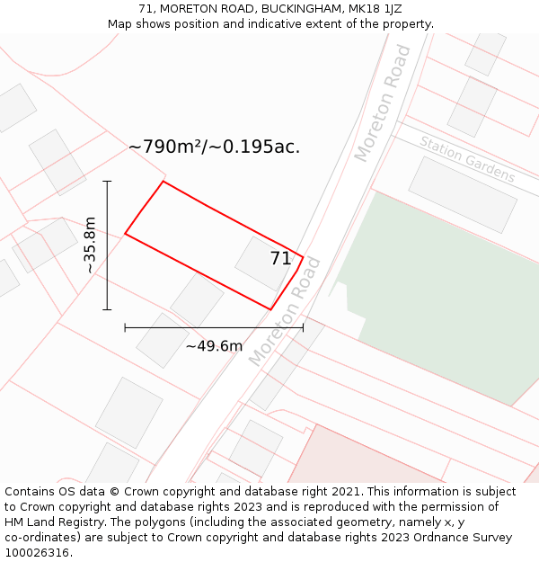 71, MORETON ROAD, BUCKINGHAM, MK18 1JZ: Plot and title map