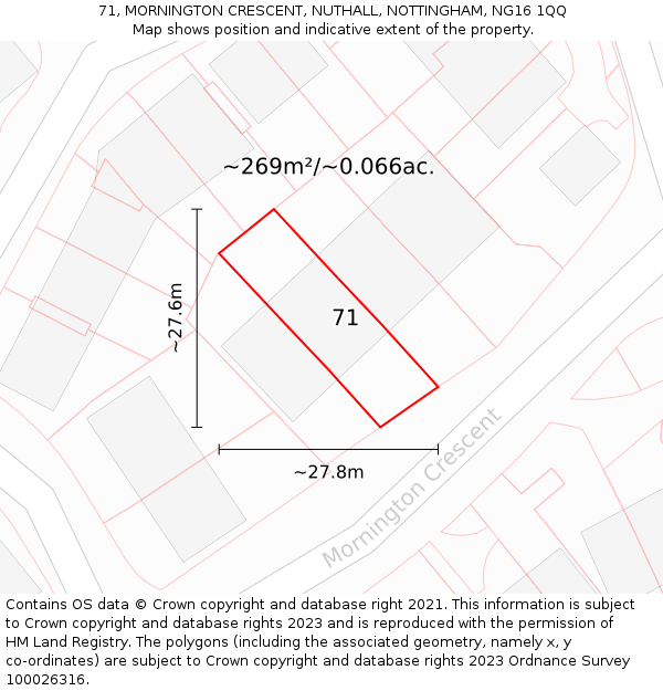 71, MORNINGTON CRESCENT, NUTHALL, NOTTINGHAM, NG16 1QQ: Plot and title map