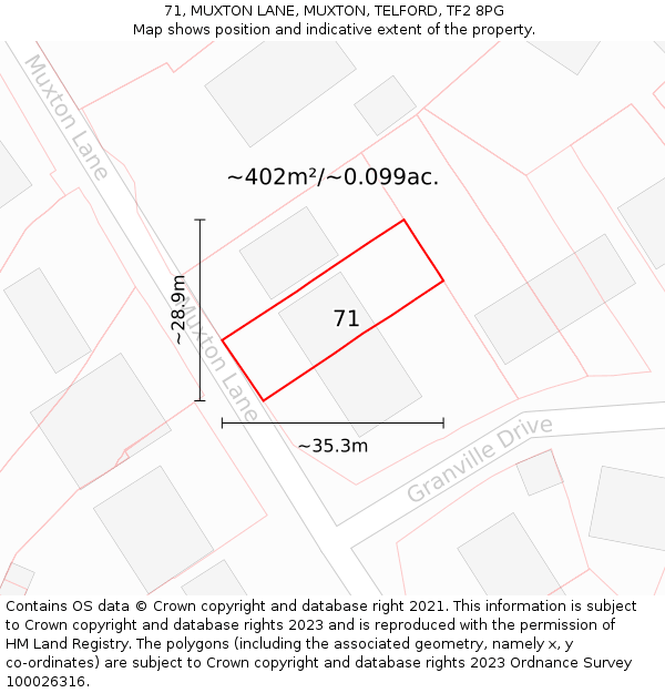 71, MUXTON LANE, MUXTON, TELFORD, TF2 8PG: Plot and title map