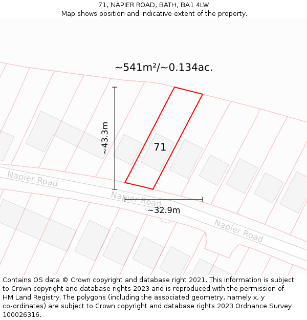 71, NAPIER ROAD, BATH, BA1 4LW: Plot and title map