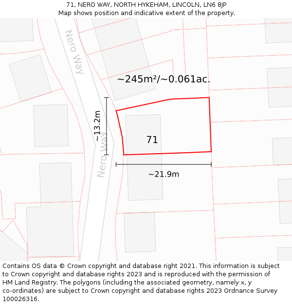 71, NERO WAY, NORTH HYKEHAM, LINCOLN, LN6 8JP: Plot and title map