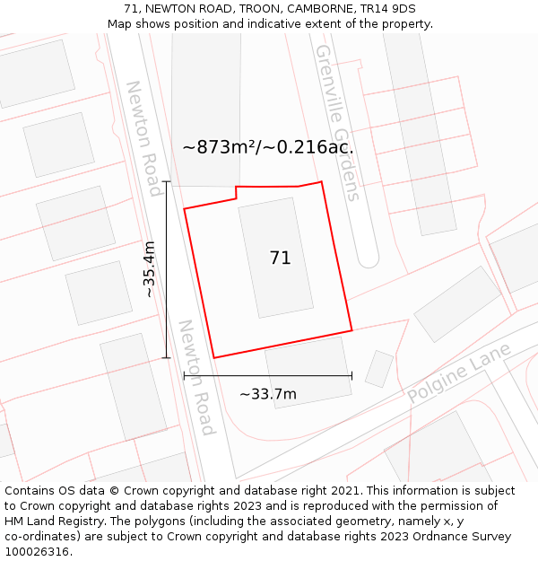 71, NEWTON ROAD, TROON, CAMBORNE, TR14 9DS: Plot and title map